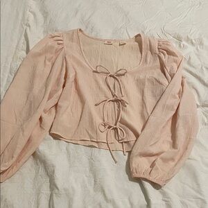 Levi's Pink Tie Front Blouse Cropped Feminine Spring Summer Top